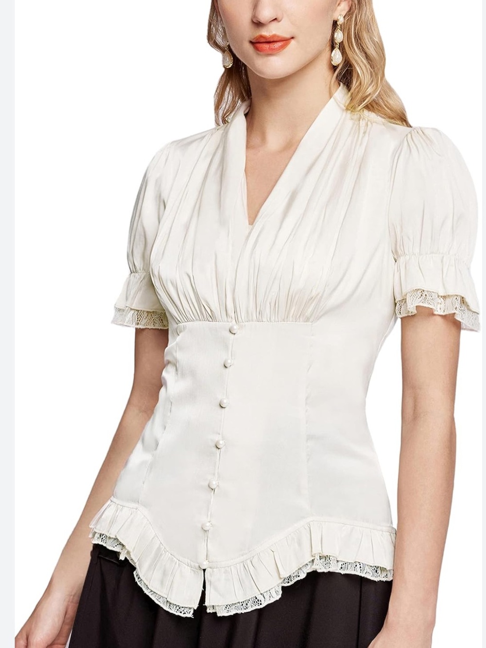 Scarlet Darkness White Cottagecore Corset Blouse M Gothic Victorian Ruffle Lace